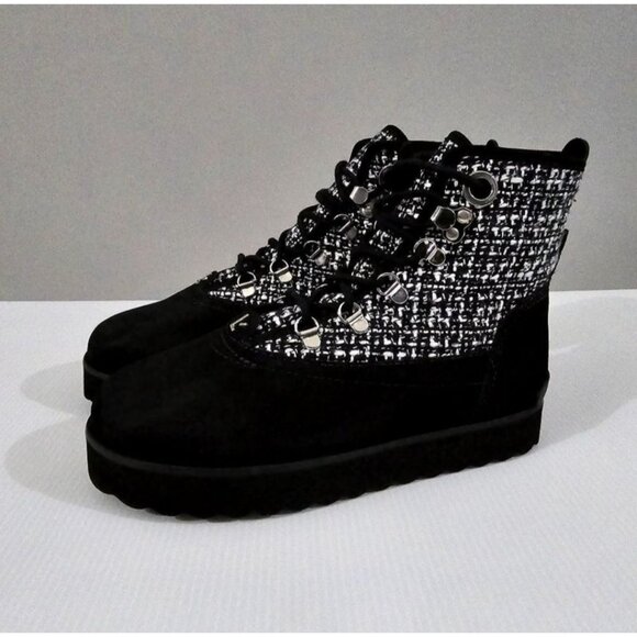 Larroude Vail Hiking Boot Water Resistant Shoe Black Grey Tweed Nubuck 7.5 - Picture 13 of 13